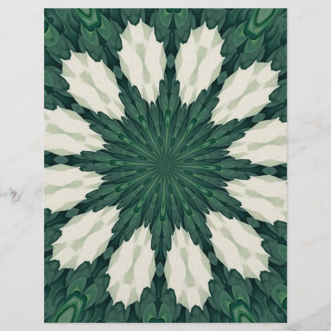 Tropical Sacramento Grönt och Silver Löv Mandala. (Framsida)