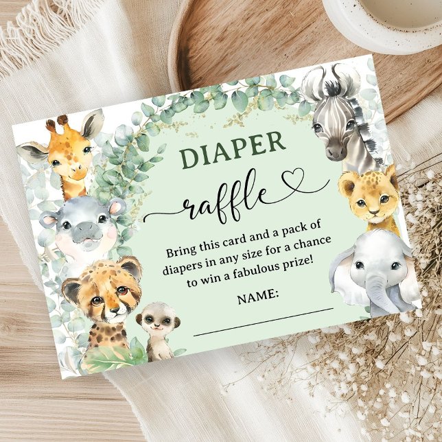 Tropical Safari Animals Baby Shower Diaper Raffle Tilläggskort (Skapare uppladdad)
