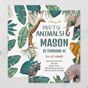 Tropical Safari Animals Birthday Call Inbjudningar