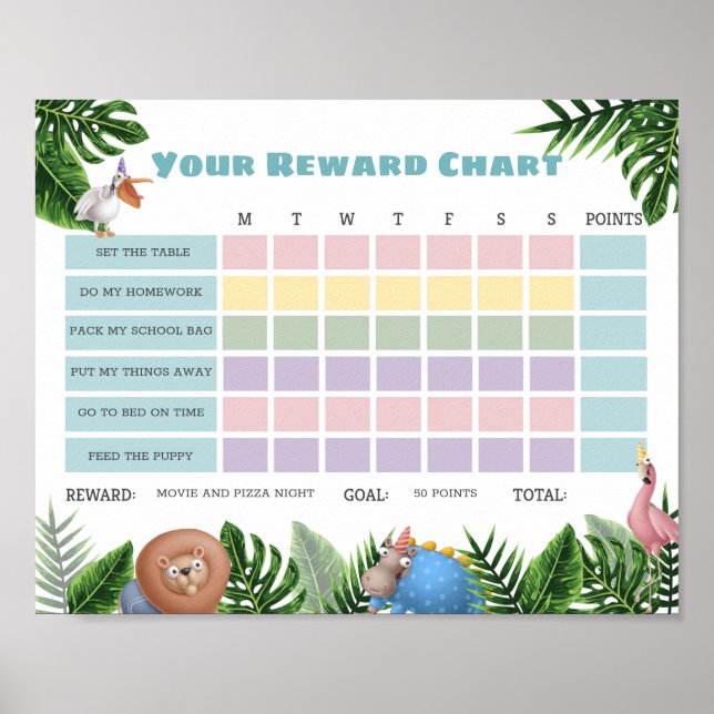 Tropical Safari Animals Reward Chore Diagram Poster (Framsidan)