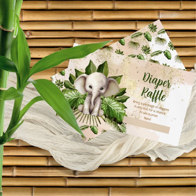 Tropical Safari Elephant Baby Shower Diaper Raffle Tilläggskort (Tropical Safari Elephant Baby Shower Diaper Raffle Enclosure Card)