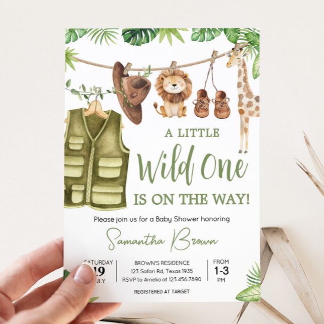 Tropical Safari Jungle Animals Baby Shower Inbjudningar (Tropical Safari Jungle Animals Clothesline Baby Shower Invitation)