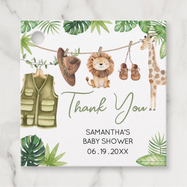 Tropical Safari Jungle Animals Baby Shower Square Gåvor Etiketter (Framsida)