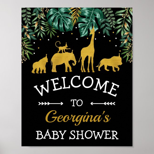 Tropical Safari Jungle Animals Baby Shower Välkomm Poster (Framsidan)