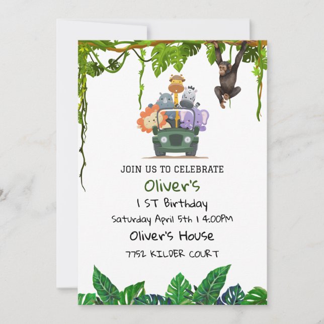 Tropical Safari Jungle Animals Birthday Call Inbjudningar (Framsida)