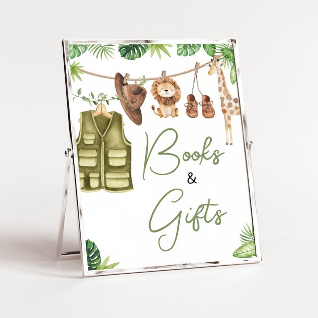 Tropical Safari Jungle Animals Bokar and Gifts Poster (Tropical Safari Jungle Animals Clothesline Baby Shower Books and Gifts Sign)