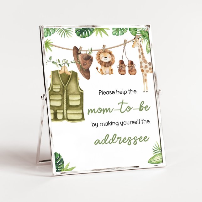 Tropical Safari Jungle Animals Kuvert Station Poster (Tropical Safari Jungle Animals Clothesline Baby Shower Envelope Station Sign)