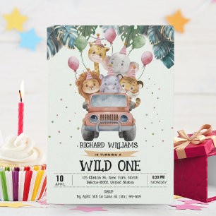 Tropical Safari Vild 1 Djur Jungle Birthday Inbjudningar