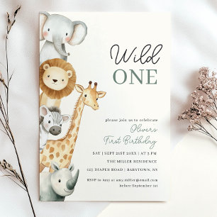 Tropical Safari Vild ett ungle Animals Birthday Inbjudningar