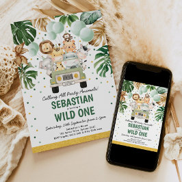Tropical Safari Vild ett ungle Animals Birthday Inbjudningar