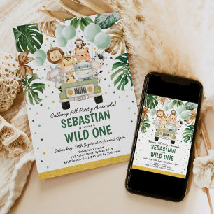 Tropical Safari Vild ett ungle Animals Birthday Inbjudningar