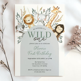 Tropical Safari Vild ett ungle Animals Birthday Inbjudningar