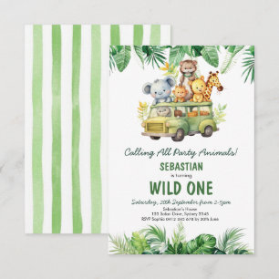 Tropical Safari Vild ett ungle Animals Birthday Inbjudningar