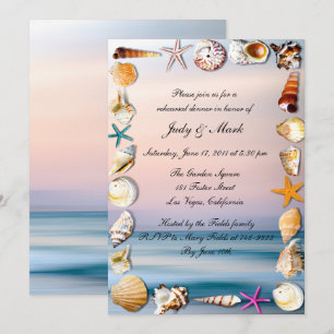 Tropical Sandy Beach and Seashell Rehearsal Dinner Inbjudningar