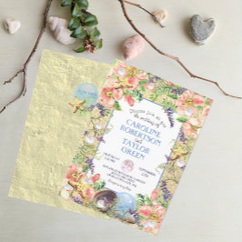 Tropical Sandy Beach Ro Seashell Pearl Bröllop Inbjudningar