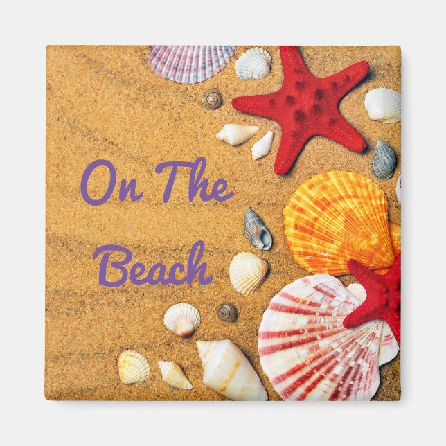 Tropical Sandy Beach Seashells Starfish Magnet (Framsidan)