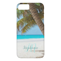 Tropical Sandy Beach Turquise Monogram Handflatan