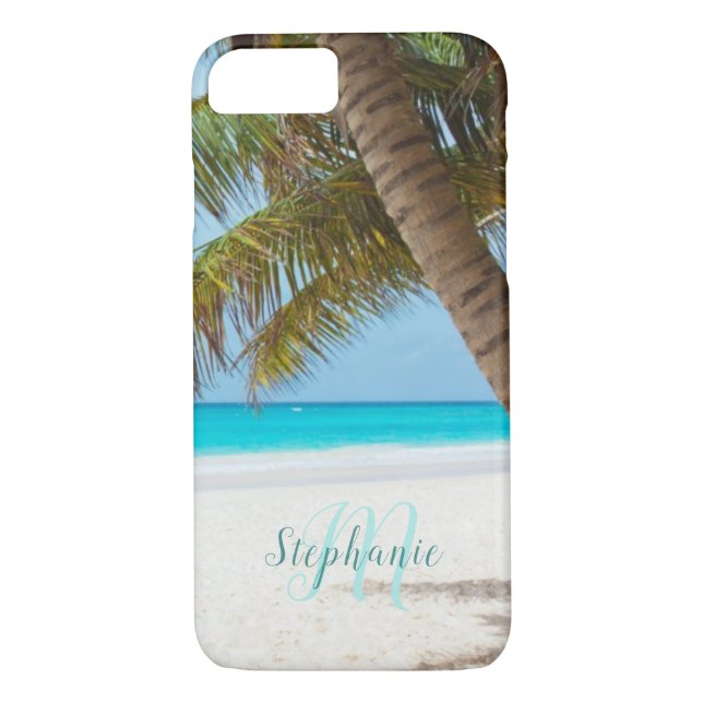 Tropical Sandy Beach Turquise Monogram Handflatan  Case-Mate iPhone Skal (Baksida)