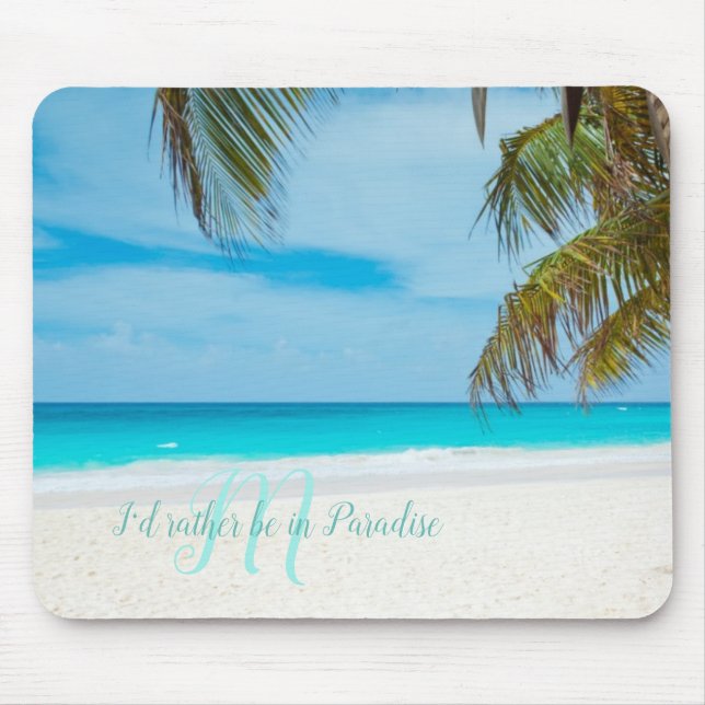 Tropical Sandy Beach Turquise Monogram Handflatan  Musmatta (Framsidan)
