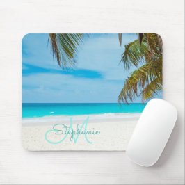 Tropical Sandy Beach Turquise Monogram Text Handfl Musmatta