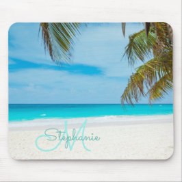 Tropical Sandy Beach Turquise Monogram Text Handfl Musmatta