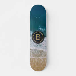Tropical Sandy Beach Turquise Sea Golden Monogram Mini Skateboard Bräda 18,5 Cm