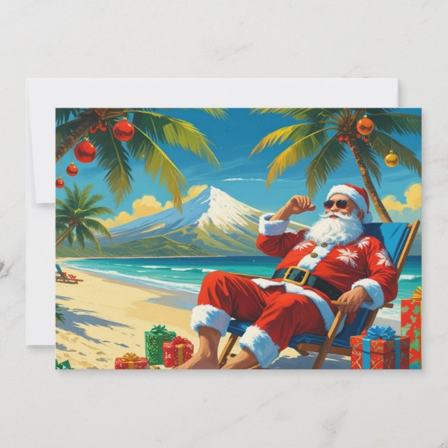 Tropical Santa Beach Christmas Flat Holiday Card Julkort (Framsida)