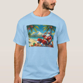 Tropical Santa Beach Christmas Flat Holiday Card T Shirt