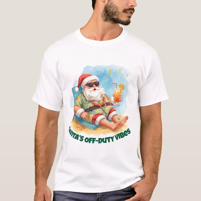 Tropical Santa Beach Vibes – Funny Christmas T Shirt (Framsida)