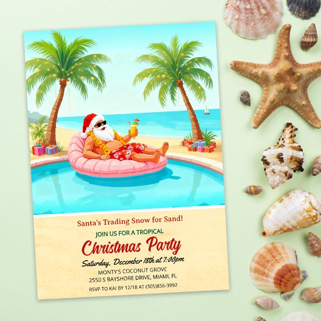 Tropical Santa Christmas Pool Party Invitation Inbjudningar (Skapare uppladdad)