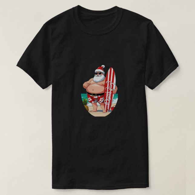 Tropical Santa Christmas – Surfing Holiday Beach D T Shirt (Design framsida)