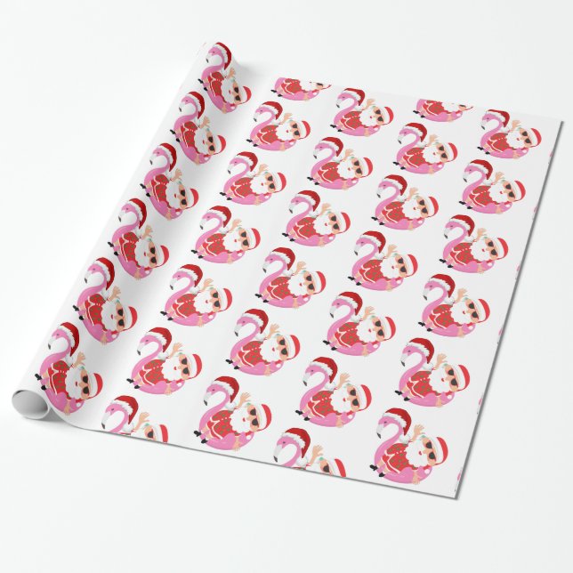 Tropical Santa Flamingo jul Presentpapper (Utrullad)