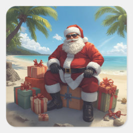 Tropical Santa Sticker –  Christmas on the Beach Fyrkantigt Klistermärke