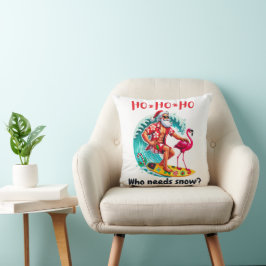 Tropical Santa Surfing with Flamingo and Helgdag Kudde