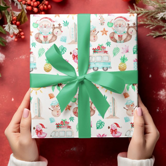 Tropical Santa Wrapping Papper Presentpapper (Celebrate Christmas in July or from somewhere tropical with this cute Santa wrapping paper! )