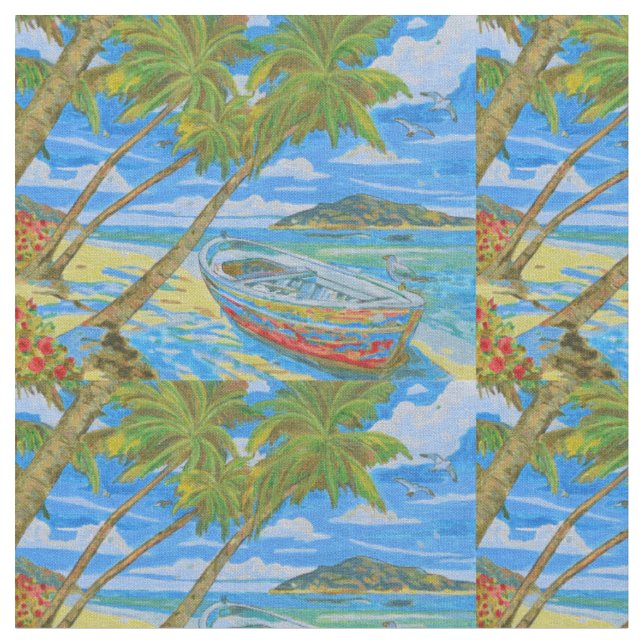 Tropical Scene bomullstyg  Tyg (Närbild)