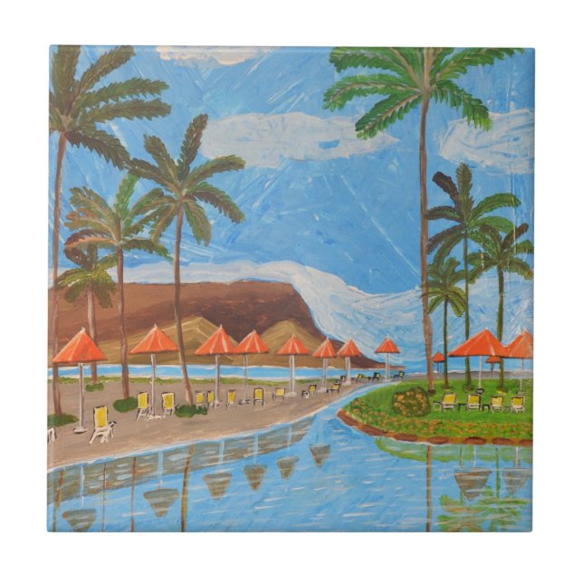 Tropical Scene ceramic tile  Kakelplatta (Framsidan)