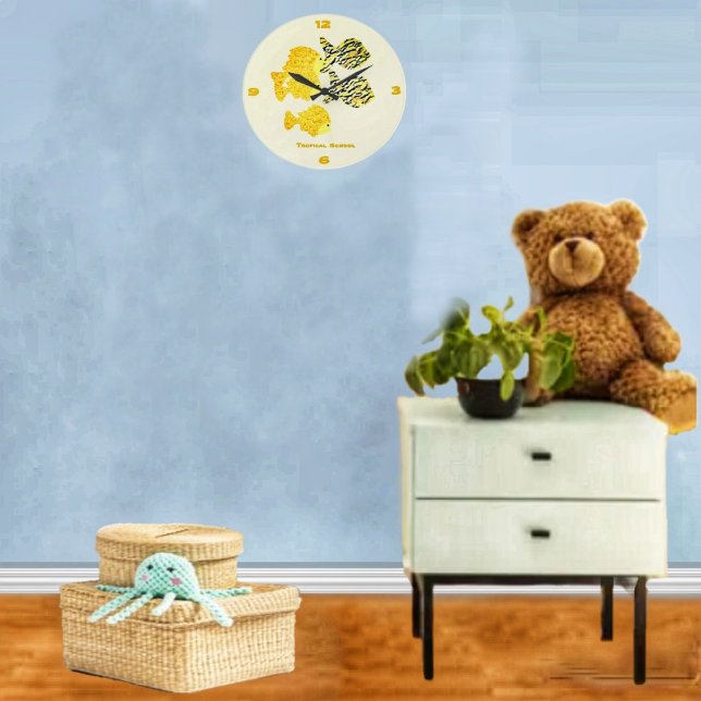Tropical School Stor Klocka (A charming, clock for the nursery, or any young child's room!)