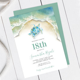 Tropical Sea Turtle Ocean Waves Birthday Invite