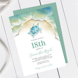 Tropical Sea Turtle Ocean Waves Birthday Invite
