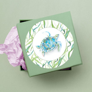 Tropical Sea Turtle Watercolor Greenery Runt Klistermärke