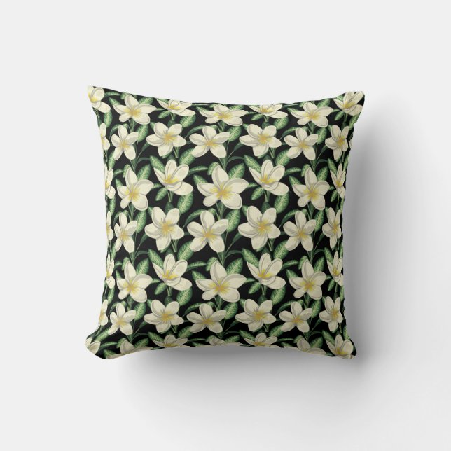 Tropical seamless pattern white flowers green leaf kudde (Framsida)
