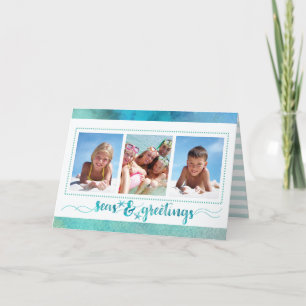 Tropical SEAson's Greetings, Brush Script, 4 Photo Helgkort
