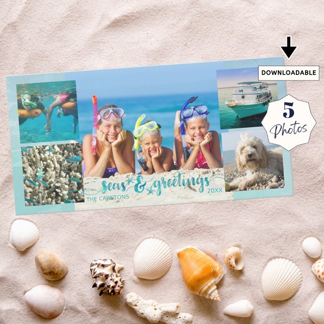 Tropical SEAson's Greetings Brush Script 5 Foton Julkort (Skapare uppladdad)