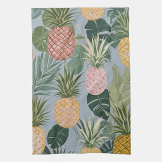 Tropical Serenity: Painted Pineapples and Palms Kökshandduk