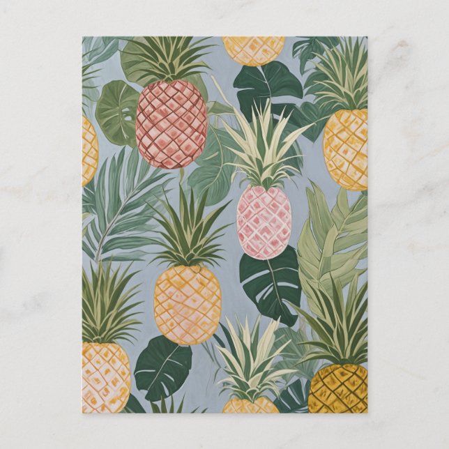 Tropical Serenity: Painted Pineapples and Palms  Vykort (Framsida)