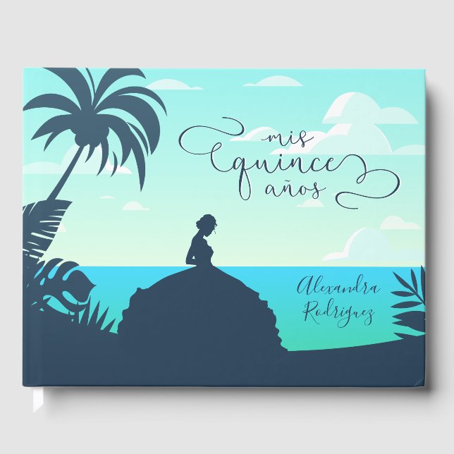 Tropical Silhouette Quinceanera Gästböcker (Framsida)