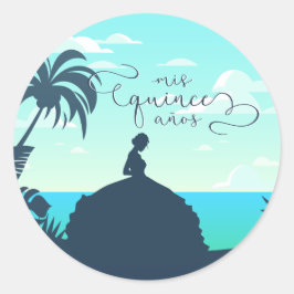 Tropical Silhouette Quinceanera Runt Klistermärke