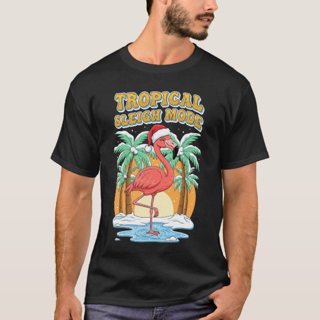 Tropical Sleigh Mode Flamingo Christmas Vacation T T Shirt (Framsida)