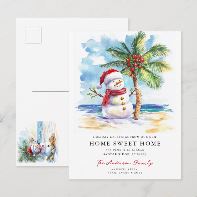 Tropical Snowman Home Sweet Home Card Meddelande Vykort (Fram/baksida)